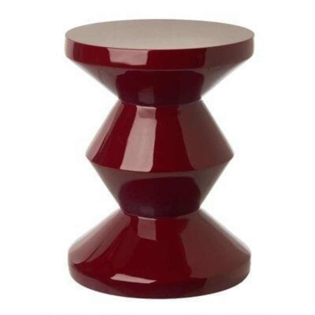 Glossy Burgundy Hourglass Accent Designer Iron Stool