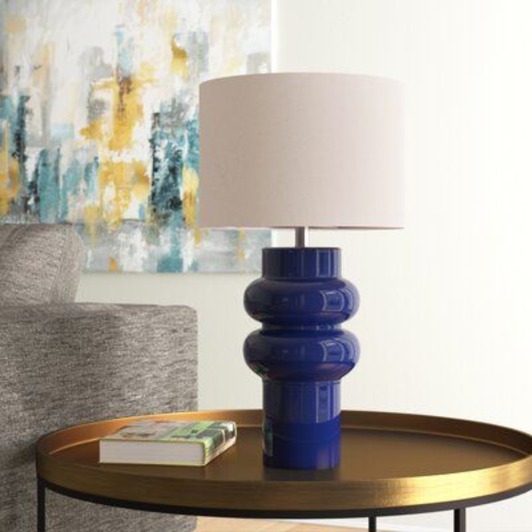 Royal Blue Ribbed Ceramic Table Lamp